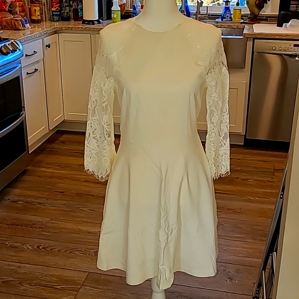 White Dress with Lace back and lace long sleeves